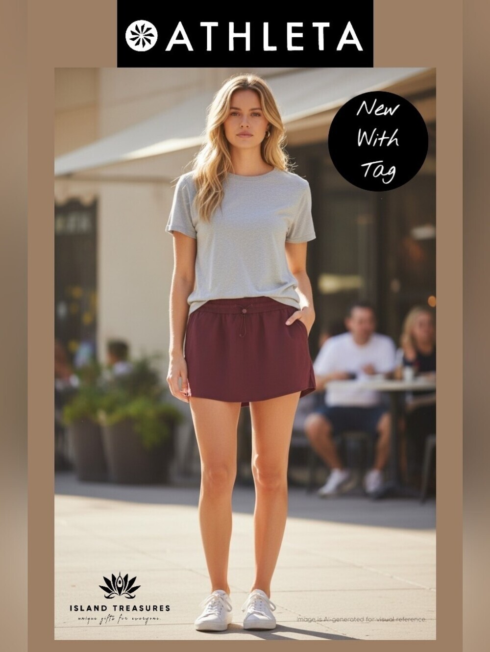 Athleta Dawn Sz L High Rise 15" Redwood/Burgundy Breathable Quick-Dry UPF Skirt